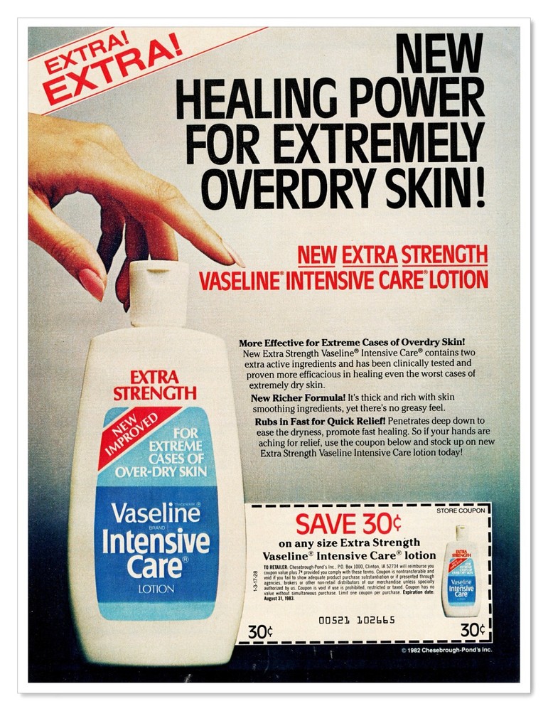 Vintage 1982 Vaseline Intensive Care Lotion Print Ad with Store Coupon-image