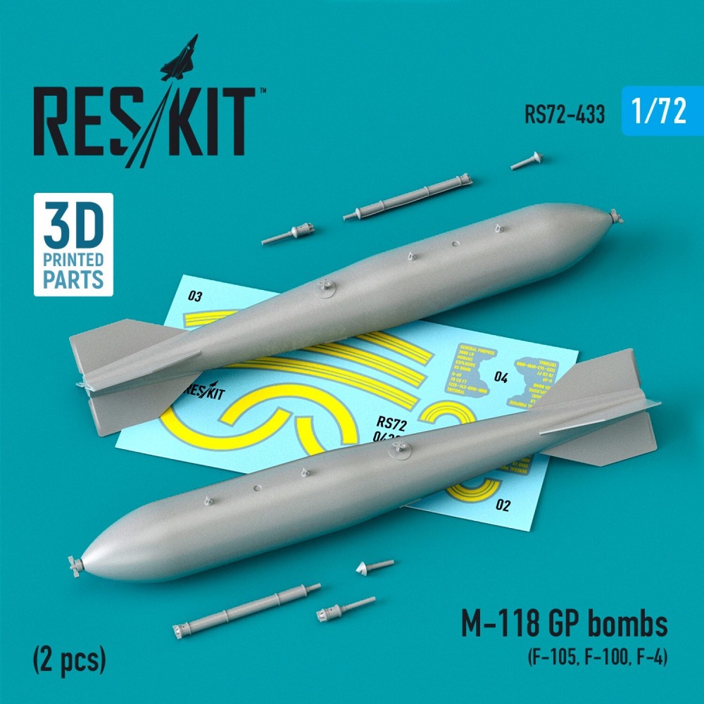 ResKit RS72-0433 1:72 Scale M-118 GP Bombs Kit for F-105 F-100 F-4 Models (2 pcs)