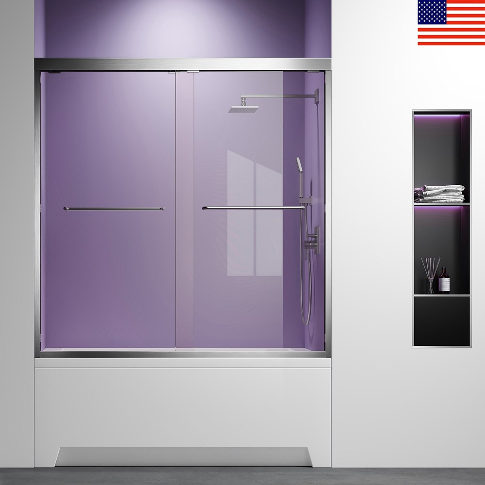 56-60''x 62'' Brushed Nickel Framed Shower Door for Free Standing Shower Stall