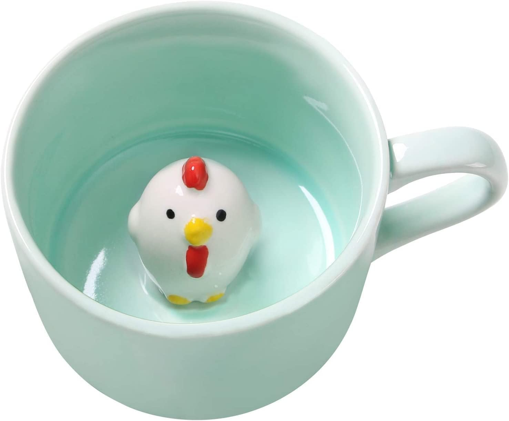 Chick Ceramic Cup Hidden 3D Animal inside Mug,8 Oz, Lovely Mug for Christmas, Bi