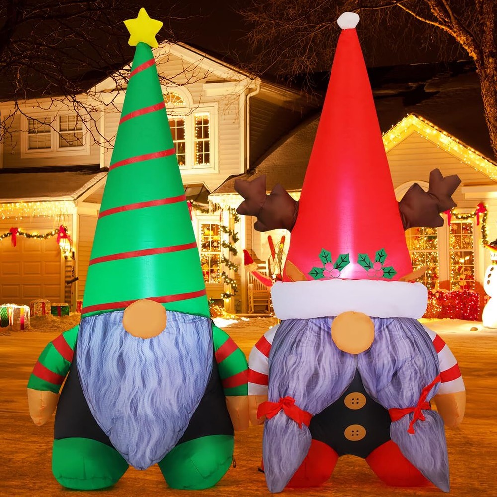 GOOSH 5.4 FT Christmas Inflatable Outdoor Decoration Blow Up Gnomes Built-in ...