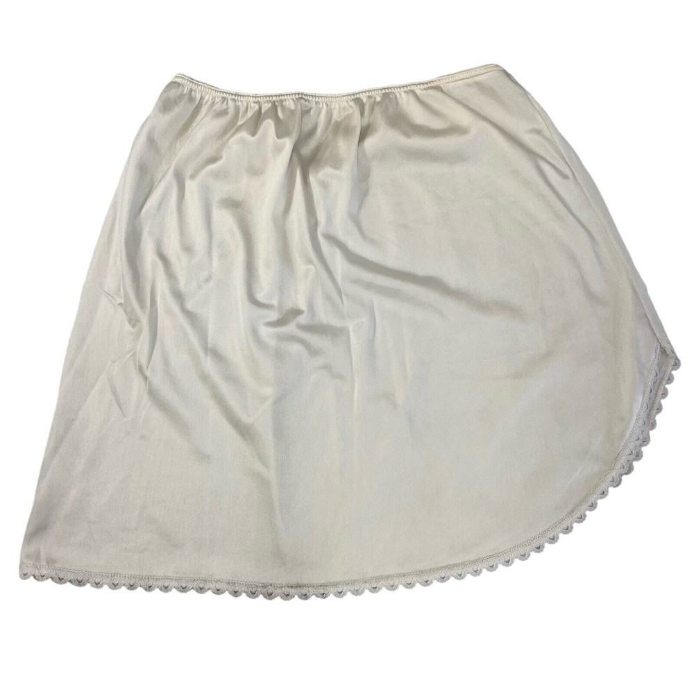 Vintage Fruit Of The Loom Cream Asymmetrical Lace Trim Mini Half Slip Medium