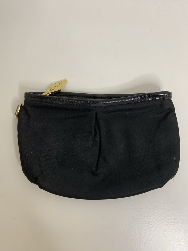 MZ Black Nylon Zip Pouch Wristlet with Patent Leather Trim and Red Lining