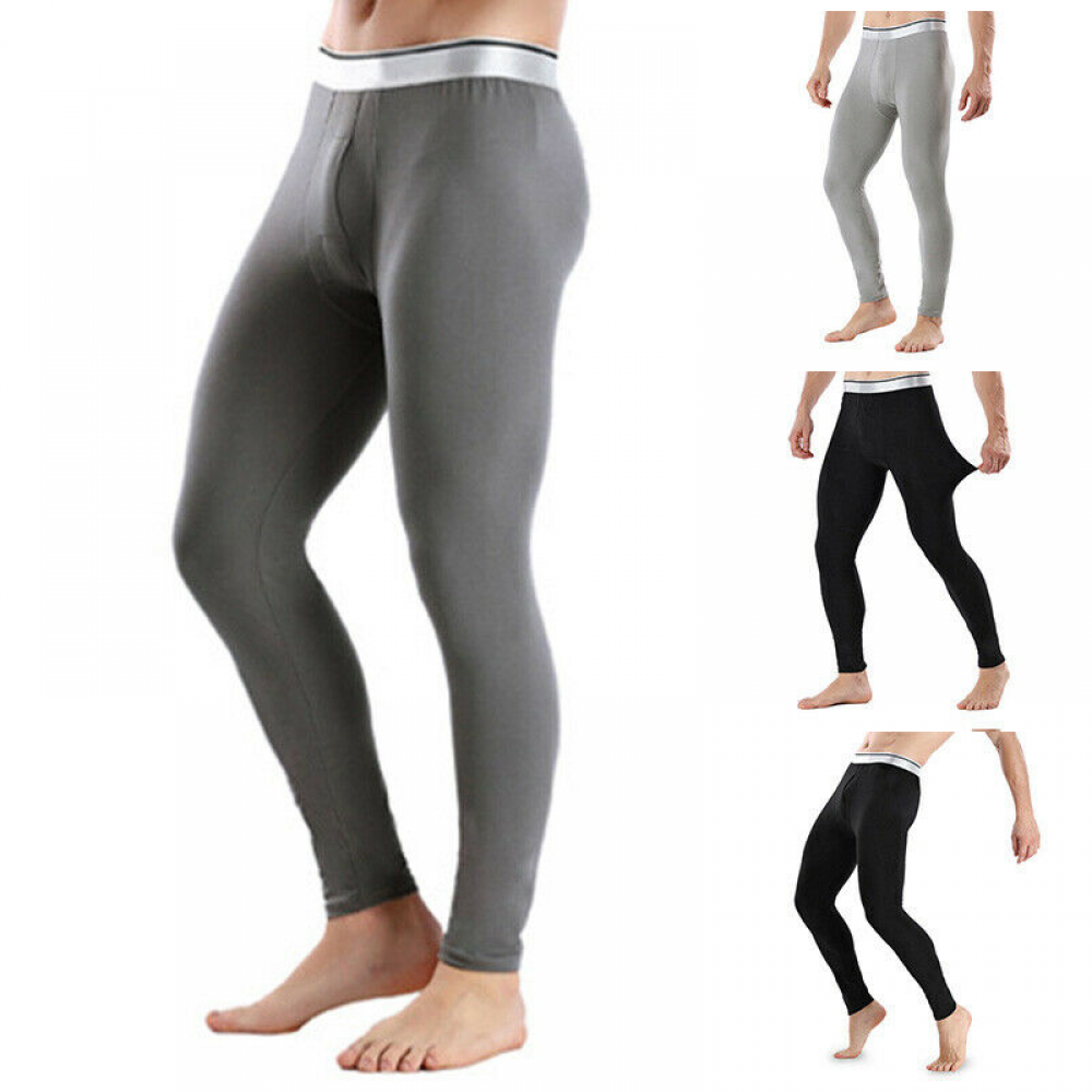Men Fleece Underpant Thermal Plush Sports Breathable Underwear Long Johns Pants