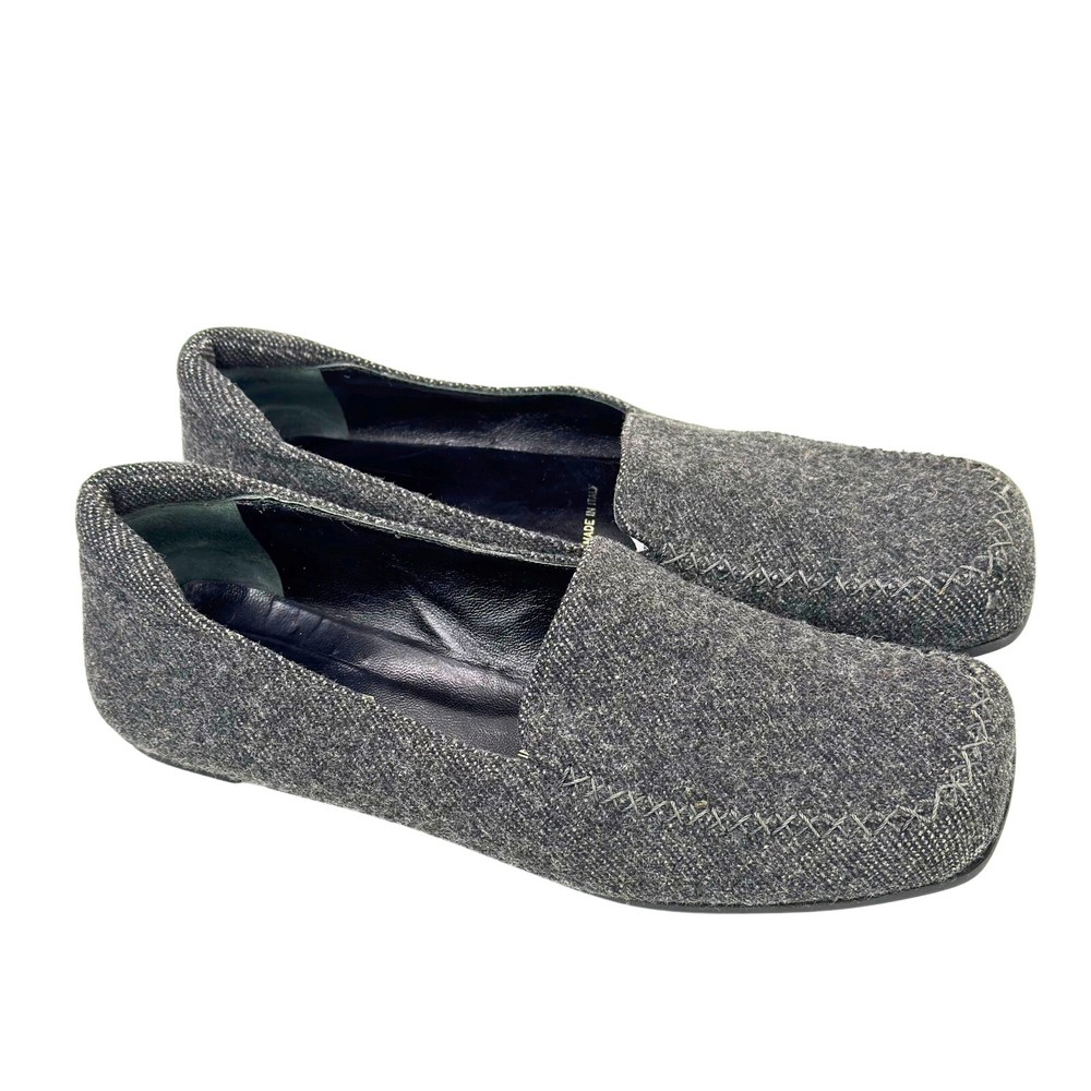 Prada Women's Gray Wool Loafers EU 38.5 Square Toe Driving Flats