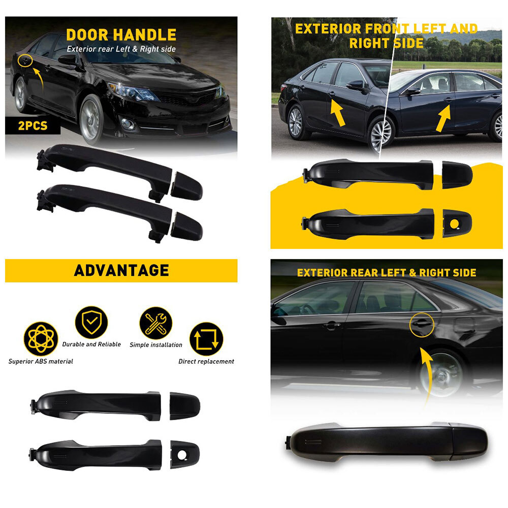 Set of 4 Door Handle Outside Exterior Black Front Rear for 2012-17 Toyota Camry