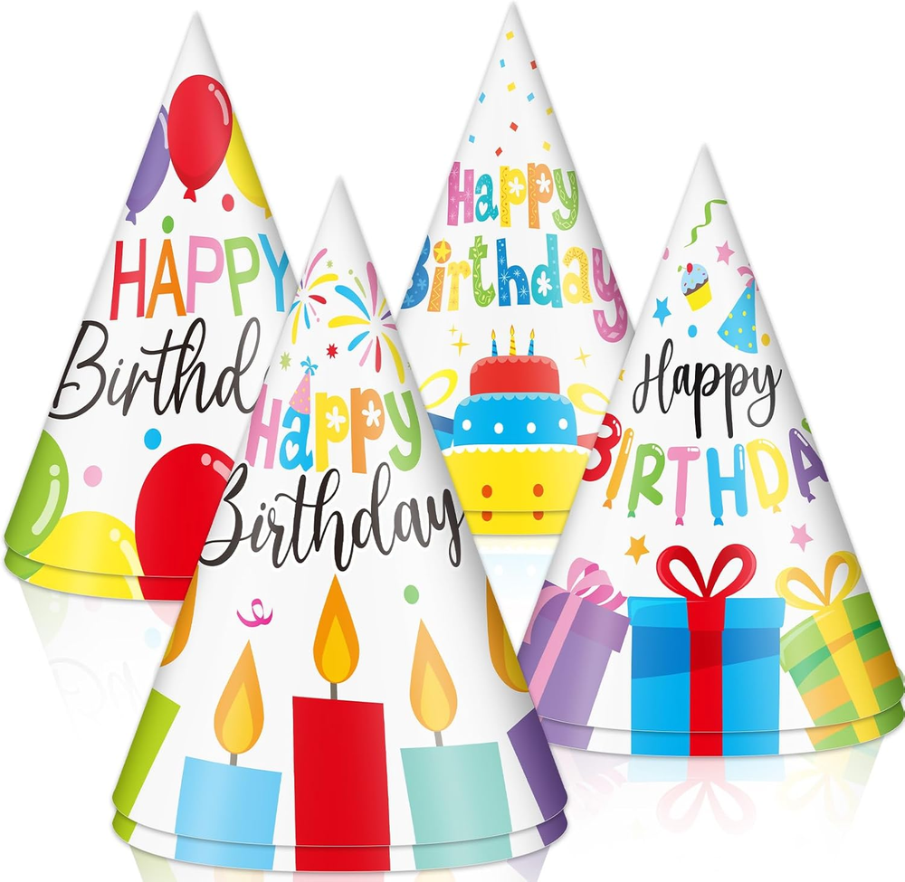 32Pcs Colorful Party Hats for Kids Happy Birthday Cone Paper Hats Classroom Cele
