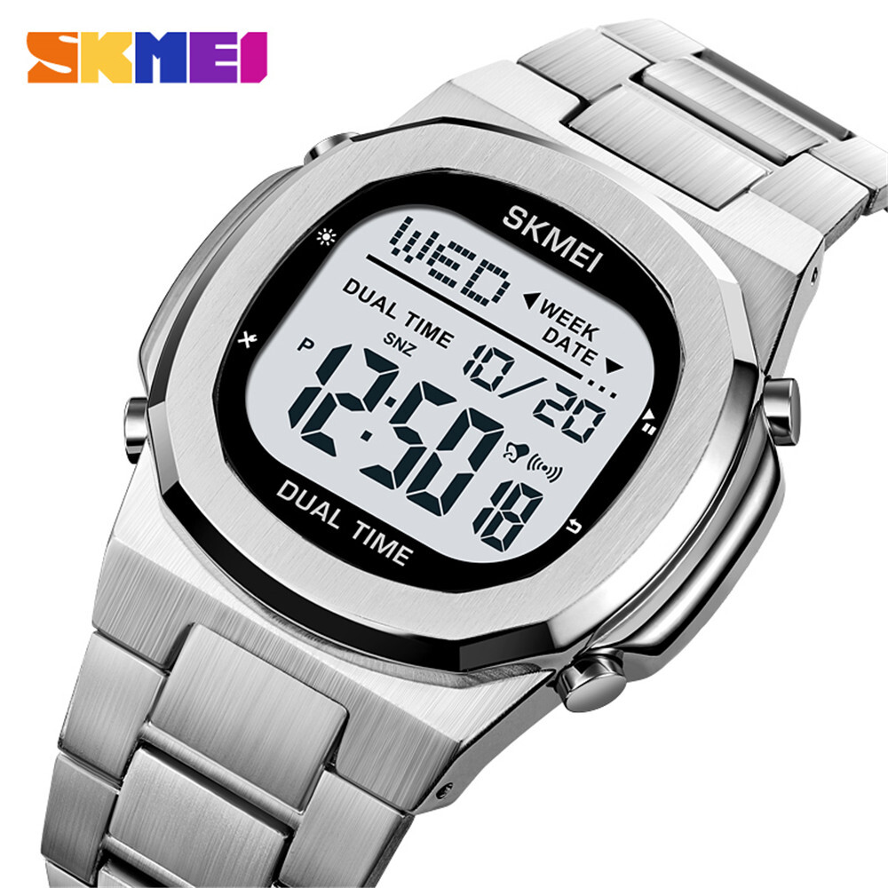 SKMEI Mens Digital Sports Watch with LED Alarm Steel Wristwatch Gift