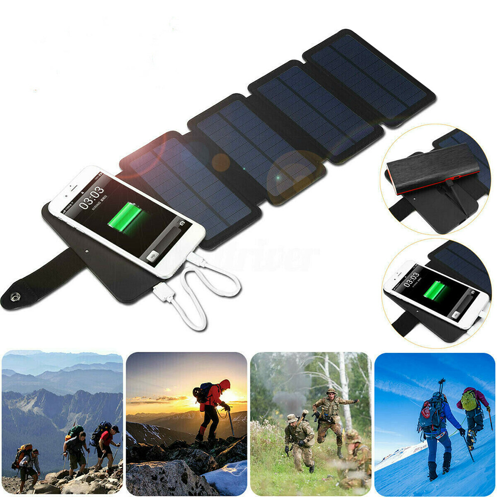 Portable Solar Power Bank Mobile Phone Charger Panel Waterproof Outdoor Camping