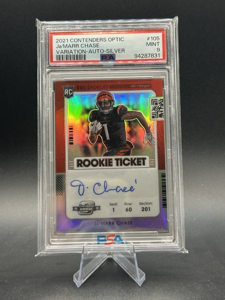 2021 Contenders Optic Ja’Marr Chase RC Variation Auto Silver PSA 9 Rookie Ticket