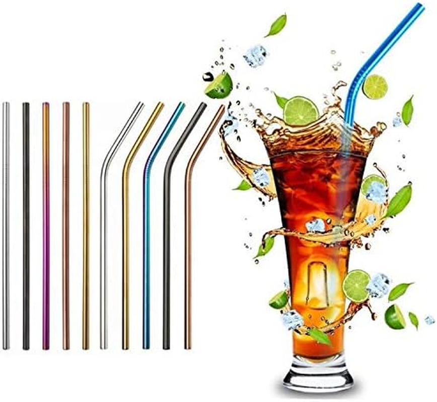 Reusable Metal Straws 50Pack.Ultra Long 10.5”Gold Color Stainless Steel Drink...