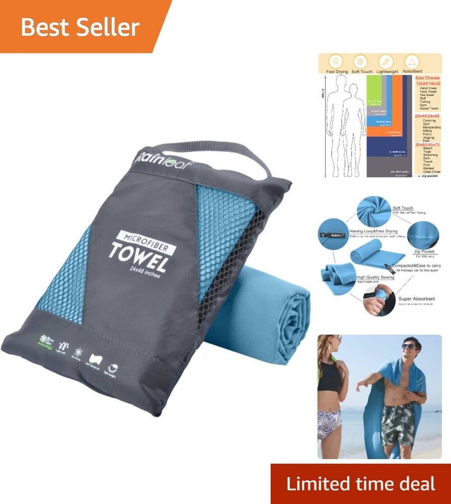 Quick Dry Microfiber Towel with Zipper Pocket - Perfect for Camping and Pool