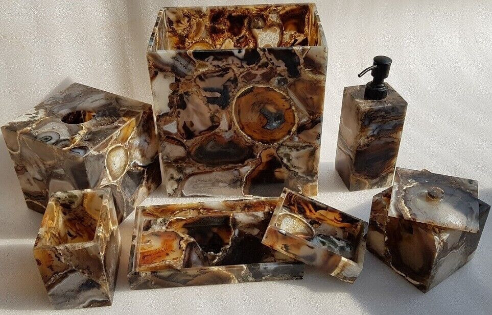 Agate Natural Stone Bathroom Accessories Of 7 Pcs Agate Soap Dish Christmas Sale-image