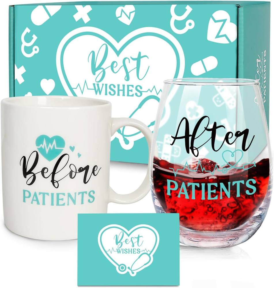 Before Patients, after Patients Gifts Set - 11 Oz Coffee Mug and 19 Oz Wine Glas
