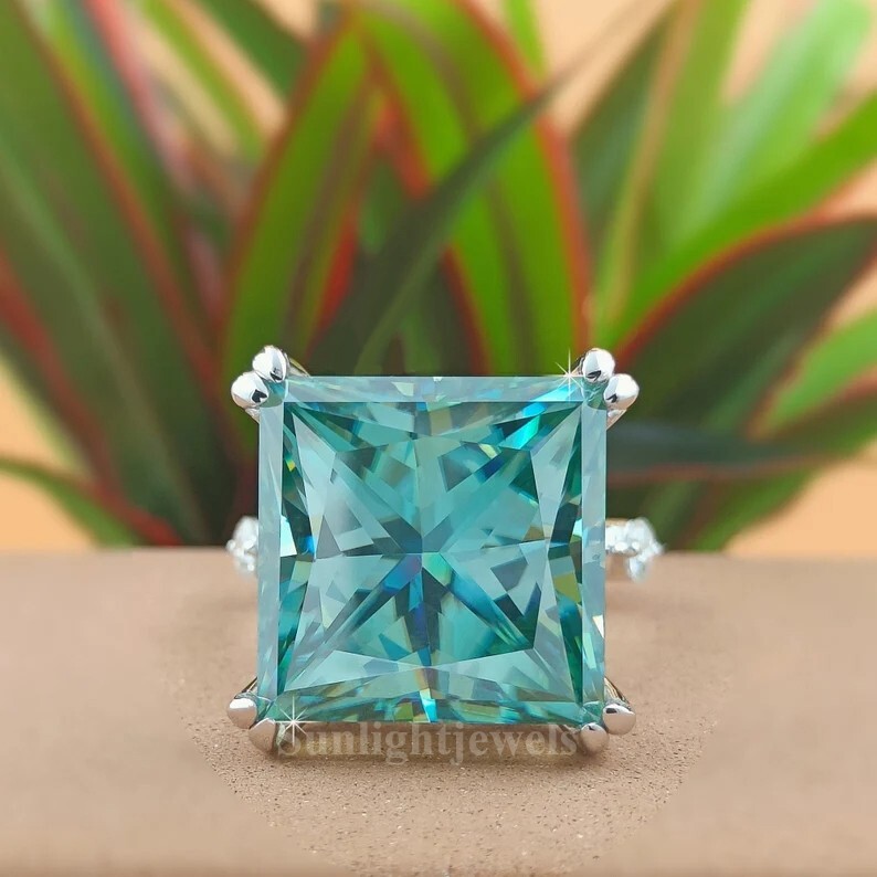 RARE 45.20 Ct Princess Cut Certified Treated Blue Diamond Ring, 925 Silver !