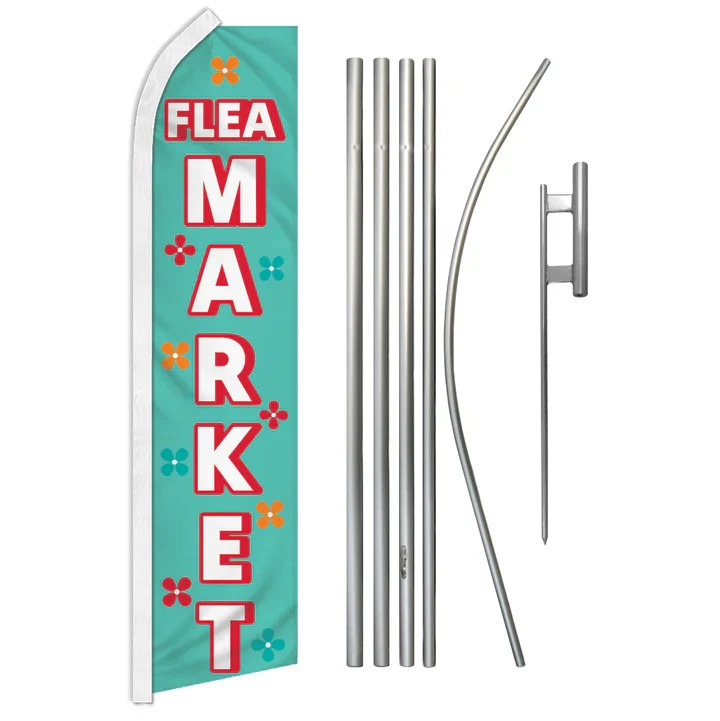 Flea Market (Flowers) Advertising Swooper Feather Flutter Flag & Pole Kit