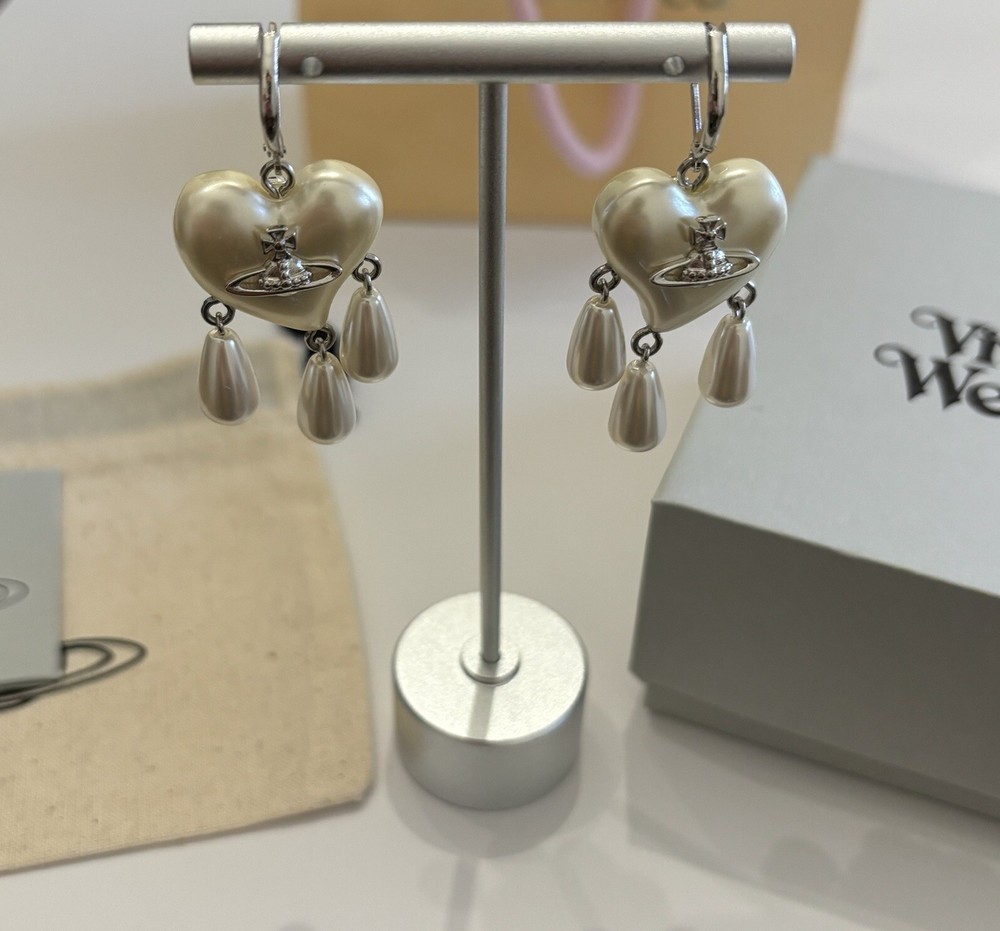 Pendientes Vivienne Westwood Gota Atrapasueños Corazón Perla Con Embalaje