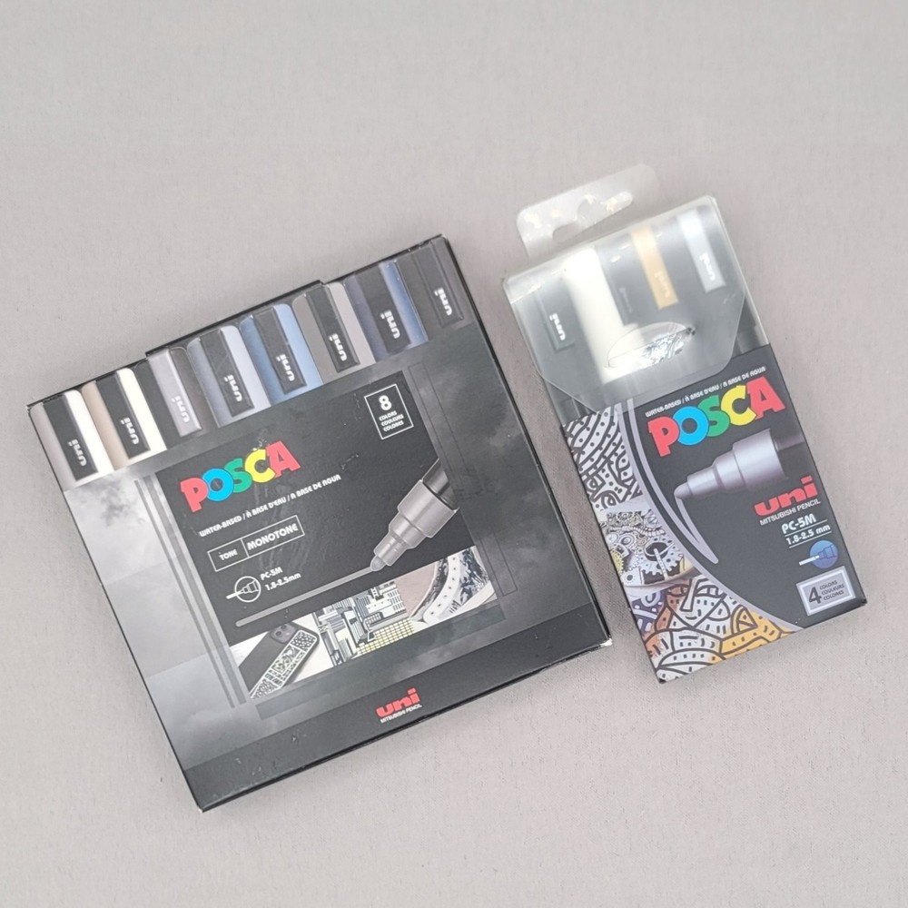 Uni Posca PC-5M Paint Marker Set 12 Pens Monotone 8 Pack & Metallic 4 Pack New