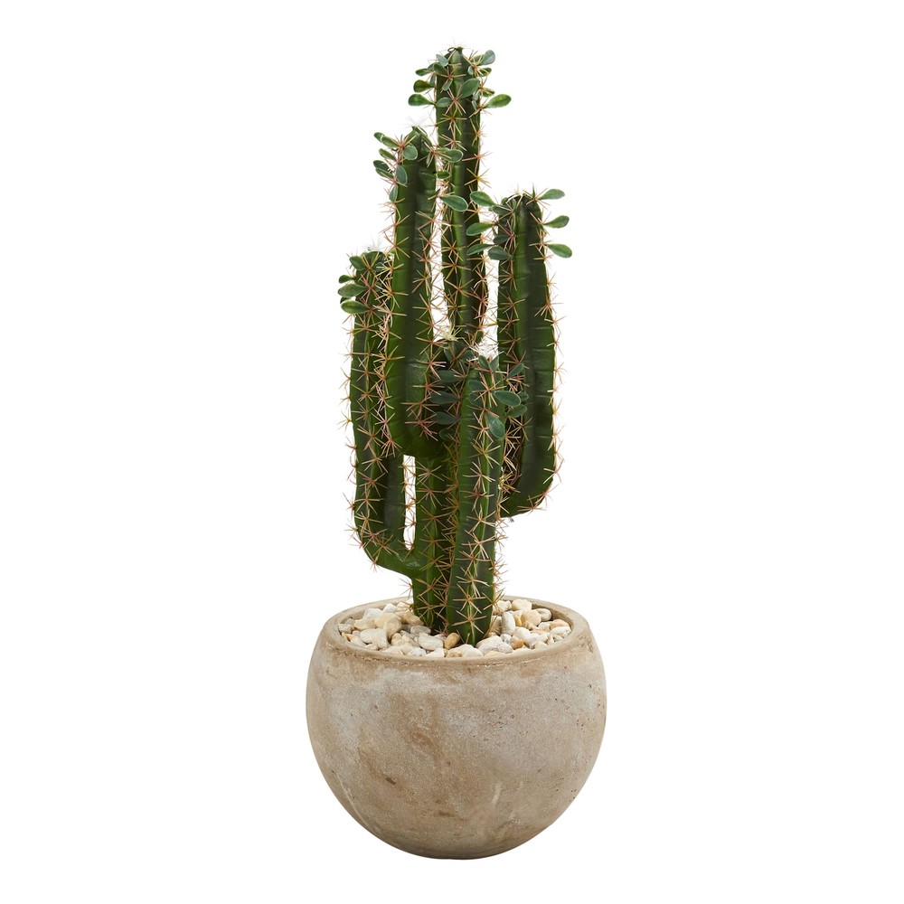 Nearly Natural 25-Inch Realistic Cactus in Bowl Planter for Home Decor  