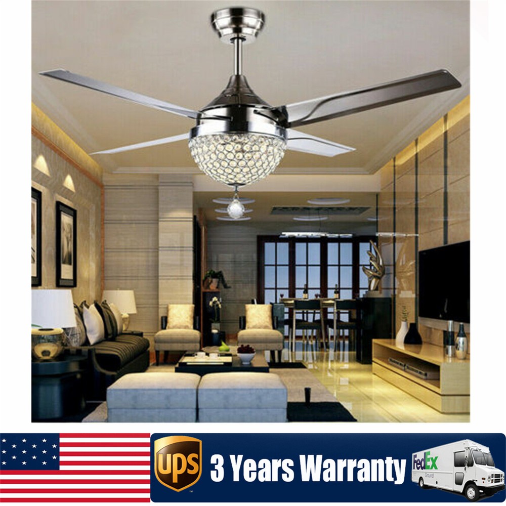 Crystal LED Chandelier 3 Speed Ceiling Fan Light Ceiling Fixture + Remote