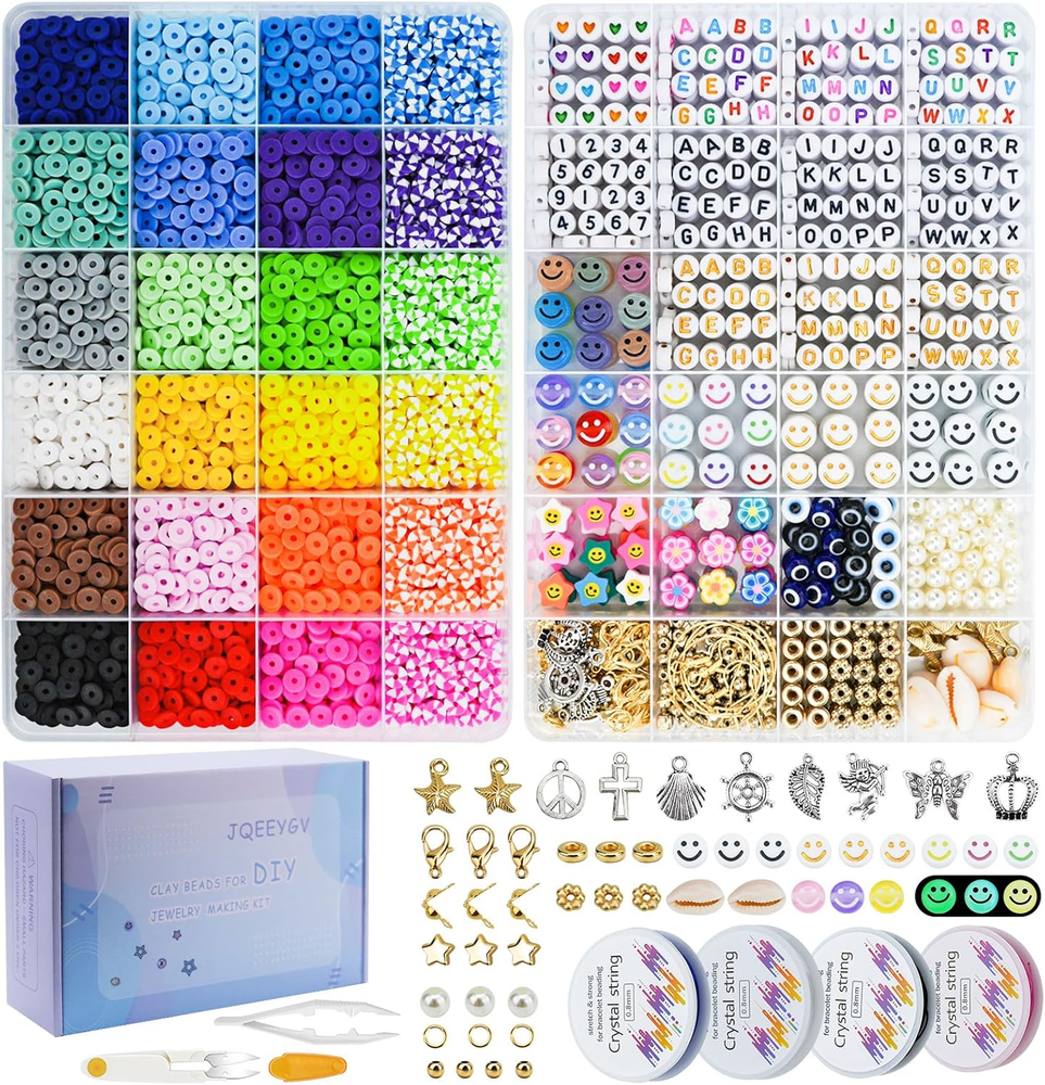 7300Pcs Colorful Clay Beads Kit for DIY Friendship Bracelets in 24 Vibrant Colors