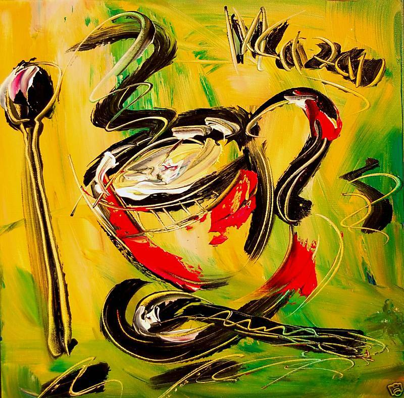 COFFEE Original Oil Painting on canvas IMPRESSIONIST KAZAV  RWEF