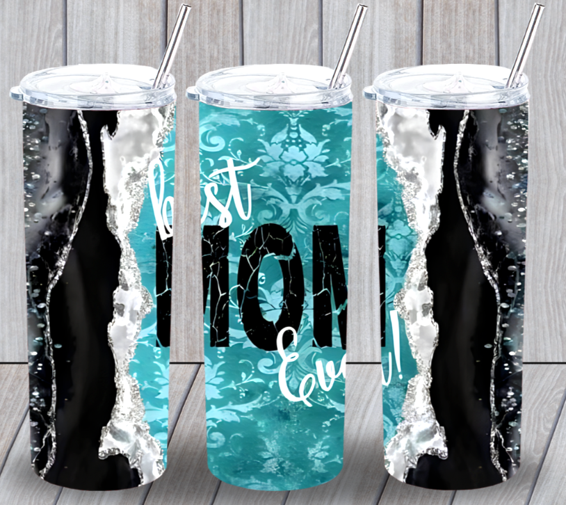 Mom Life 40 Best Mom Ever Multicolor 20oz Insulated Tumbler Lid Clear Straw New