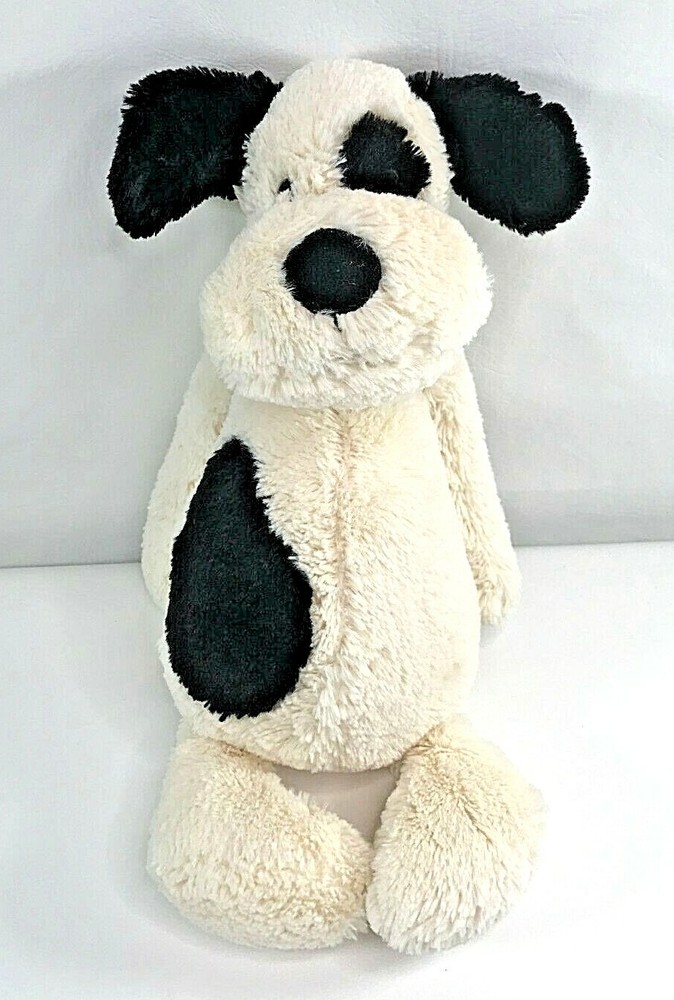 Jellycat Bashful Puppy Dog Black Cream Spot Stuffed Animal Plush Soft Toy 15