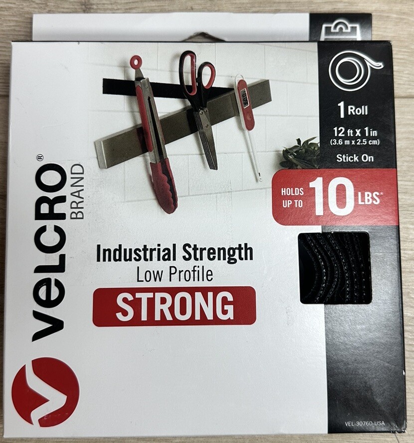 12 ft Black Industrial Strength Low Profile VELCRO Tape 1 Inch Wide