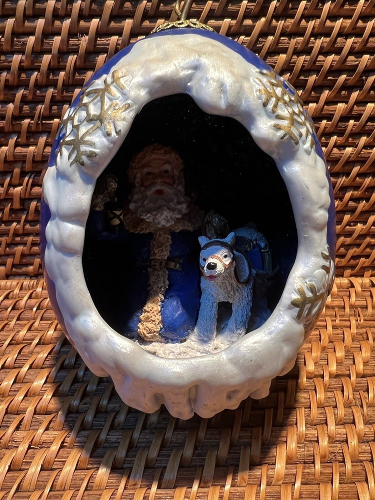 Christmas egg sculptural Santa polar bear blue vintage ornament