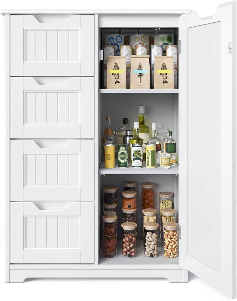 33 Inch Kitchen Pantry Cabinet with Door and Shelves for Food Storage