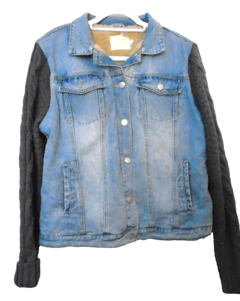 Judith Marsh Vintage Womens Sz L Jean Jacket Fleece Lined and Sweater Sleeves