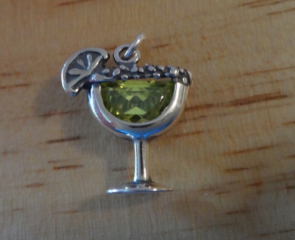 10x20mm Lime Green CZ Margarita Cocktail Sterling Silver Drink Charm