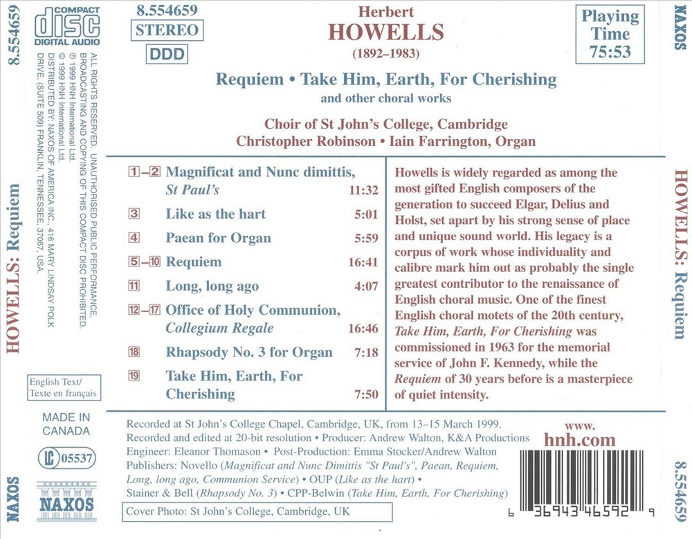 St Johns College Choir Cambridge Howells Requiem Take Him Earth for Cher
