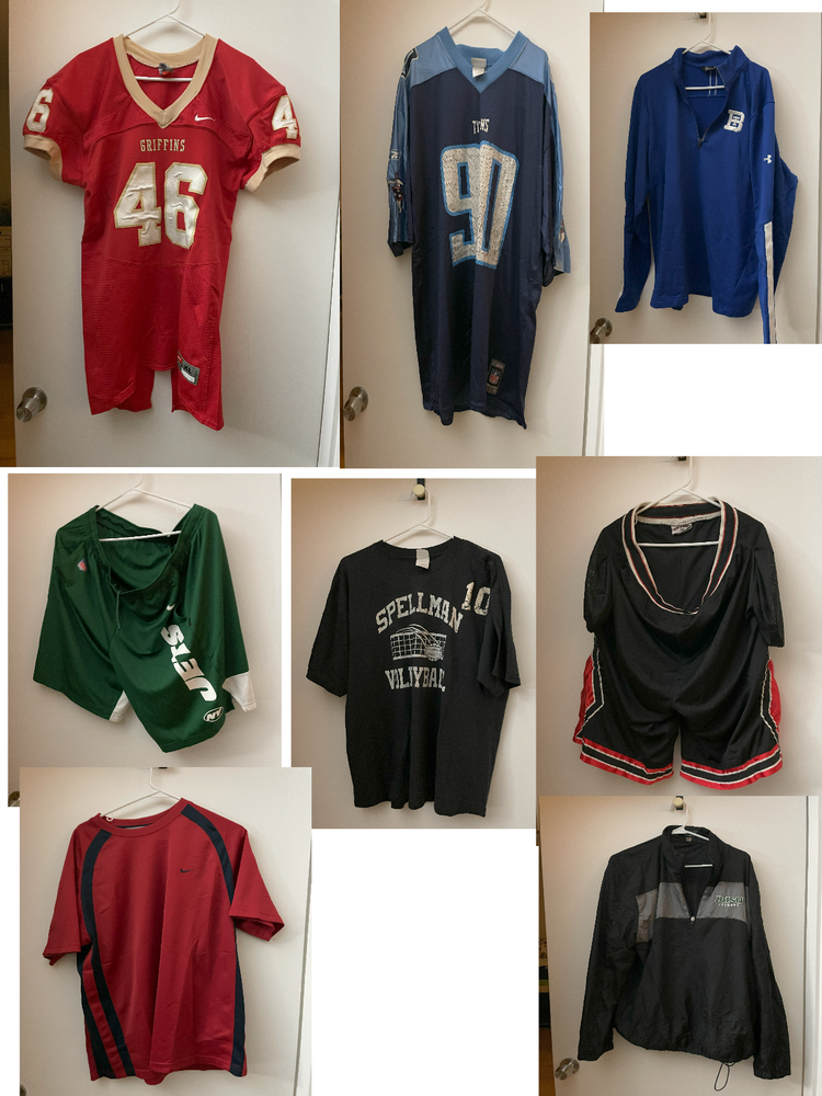 LOT OF 8 MEN'S athletic shorts and jersey, shirts, workout XL & XXL mix