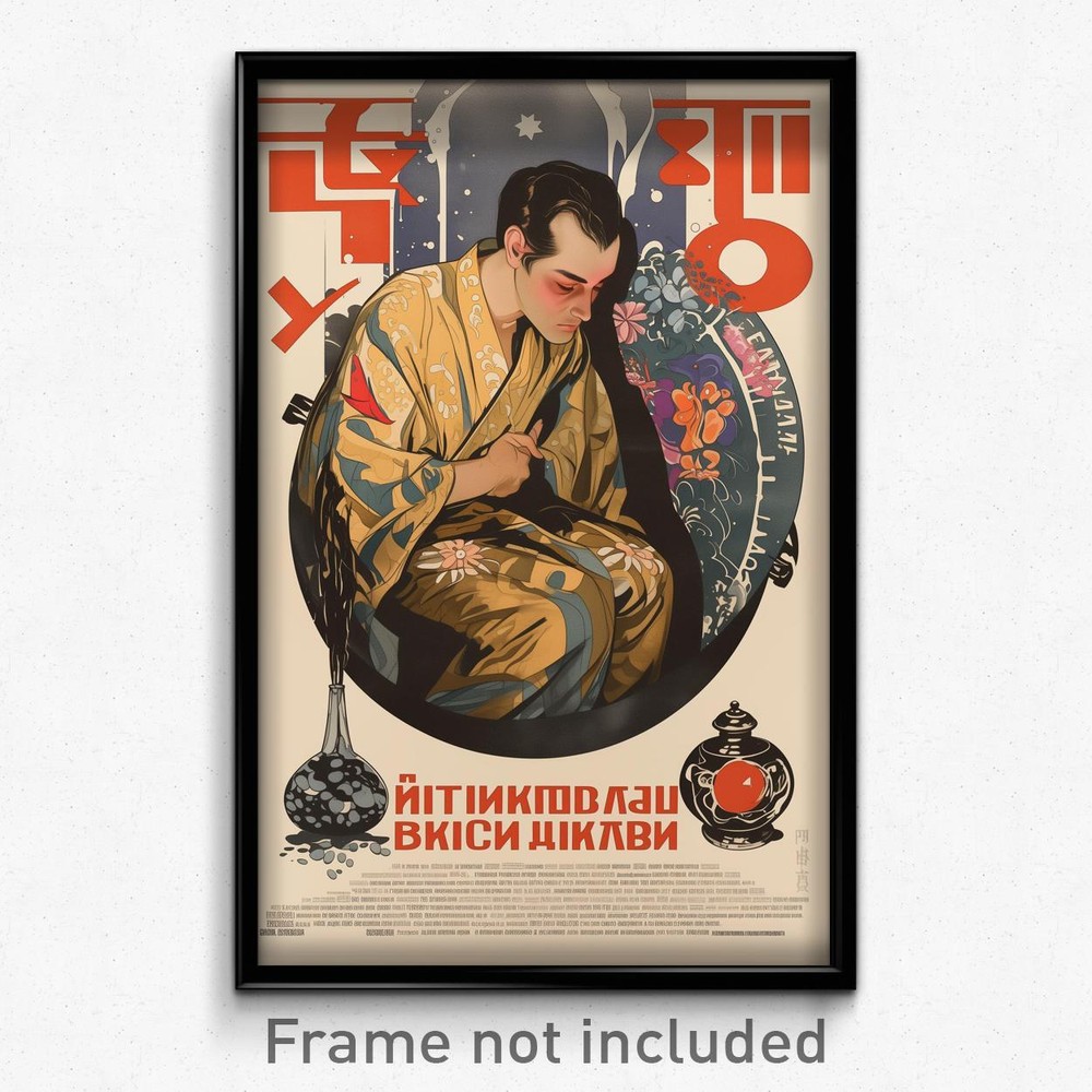 Self-conscious man in whimsical short kimono - Russian movie poster