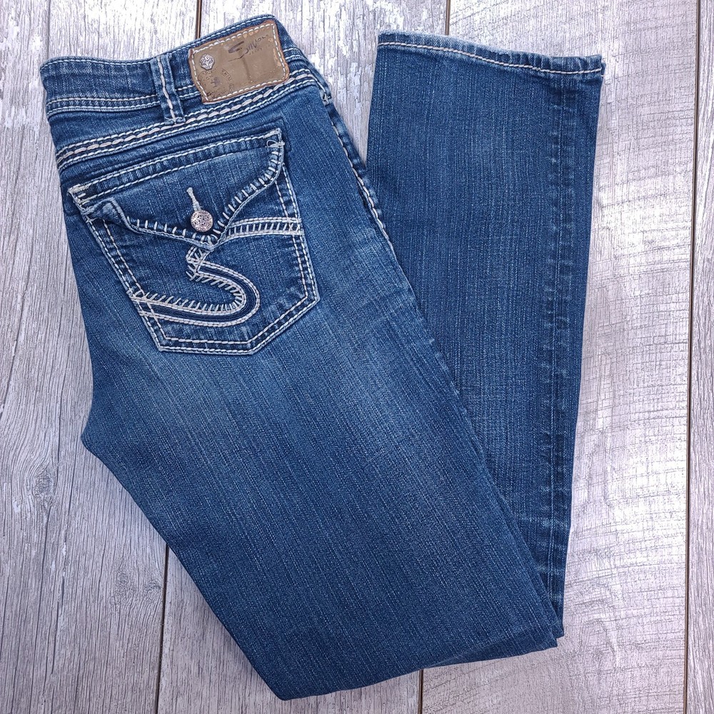 Silver Jeans Womens Berkley Straight Flap Size 30x32 Dark Blue Denim Western