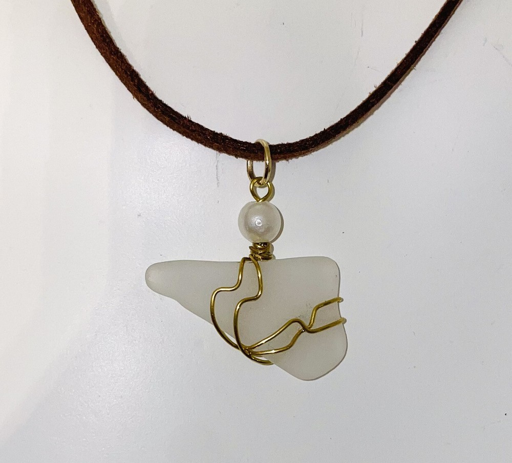 GENUINE Beach Tumbled Frosted SEA GLASS Reversible Necklace Pendant ARTISAN MADE