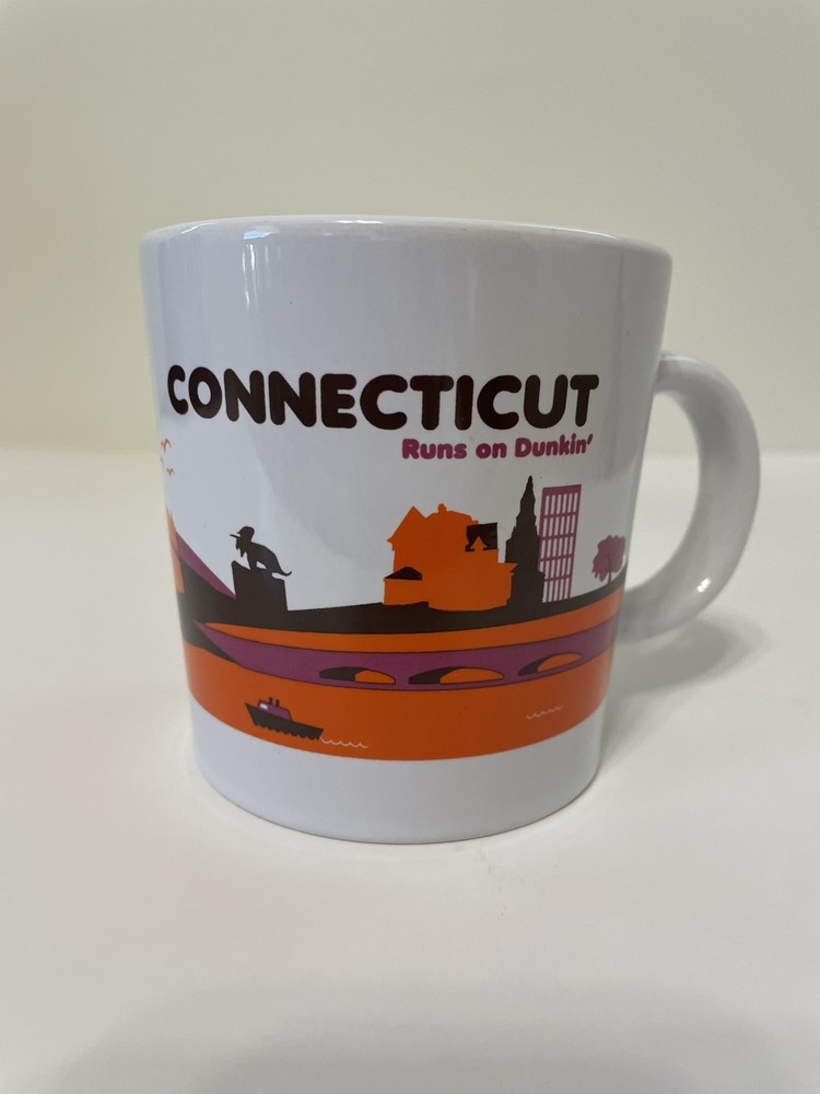 Dunkin Donuts White Orange Ceramic Coffee Mug Connecticut Runs On Dunkin 2012 Collectible Gift Idea