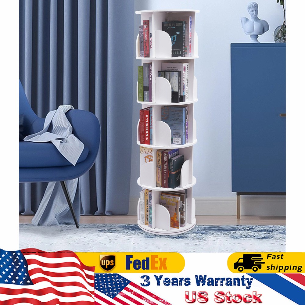 360-Degree Rotating 5-Tier Bookcase Freestanding Display Shelf Storage Rack