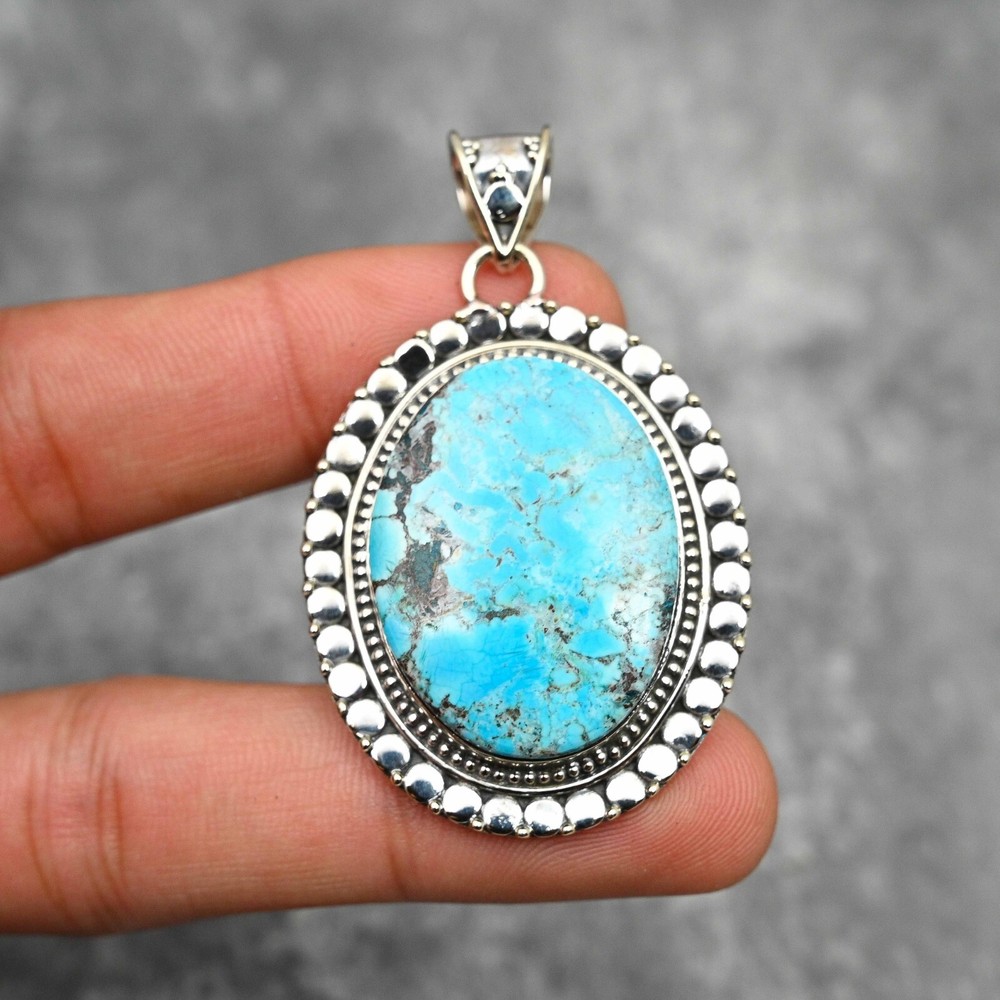 Natural Turquoise Gemstone Pendant in 925 Sterling Silver Handmade Jewelry Gift