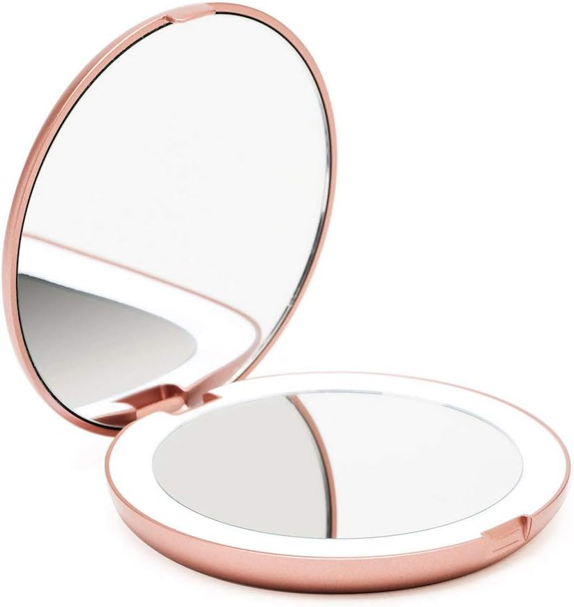 LED Lighted Travel Makeup Mirror with 1X & 10X Magnification, Daylight LED, Compact Design