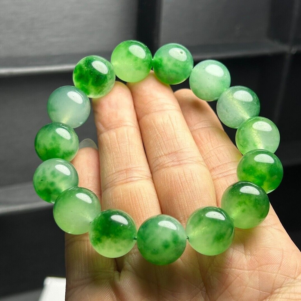 Certified Natural Ice Green Burmese Beads Jade jadeite Bracelets Bangle 14MM
