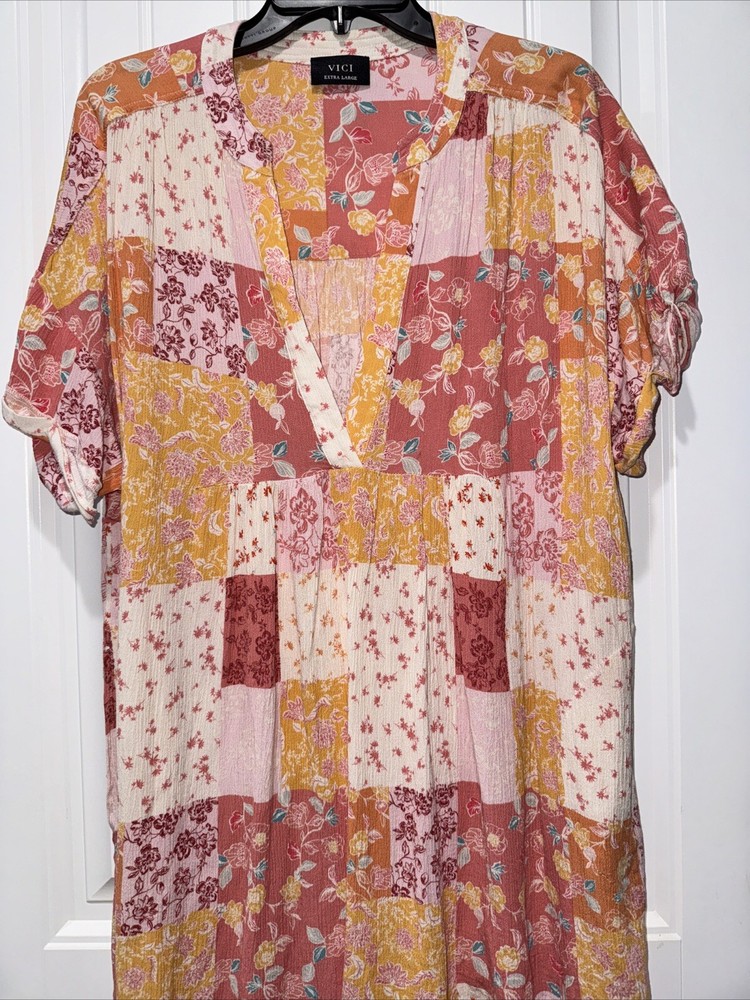 Vici Peasant Blouse XL Patchwork Design Shirt Sleeve