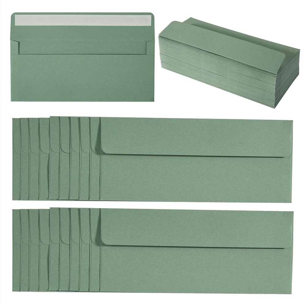 Wishop 100 Pack Sage-Green #10 Business Envelopes Self One Size, Sage Green