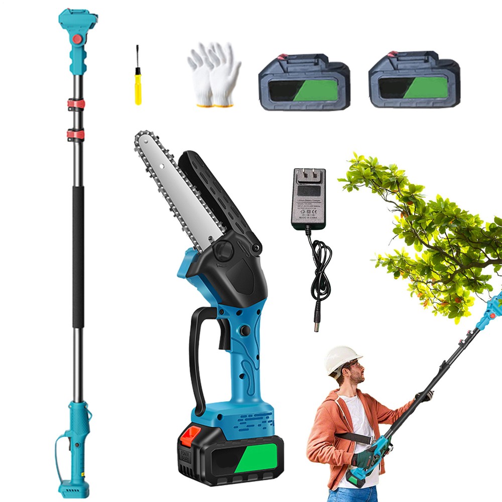 Cordless Pole Saw Mini Chainsaw 10ft Extension 2-in-1 Tree Trimmer with 2 Batteries