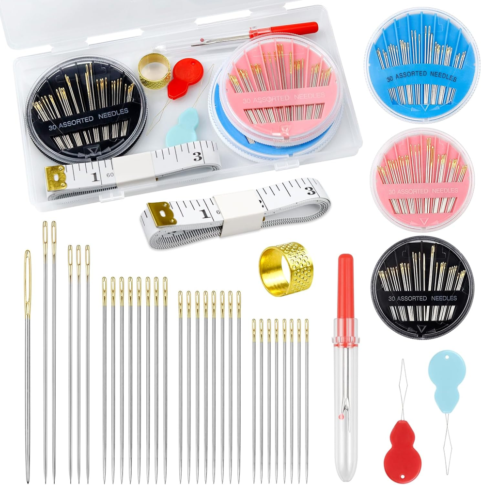 Premium Hand Sewing Needles Set,90-Count Assorted Embroidery Needles with Thread