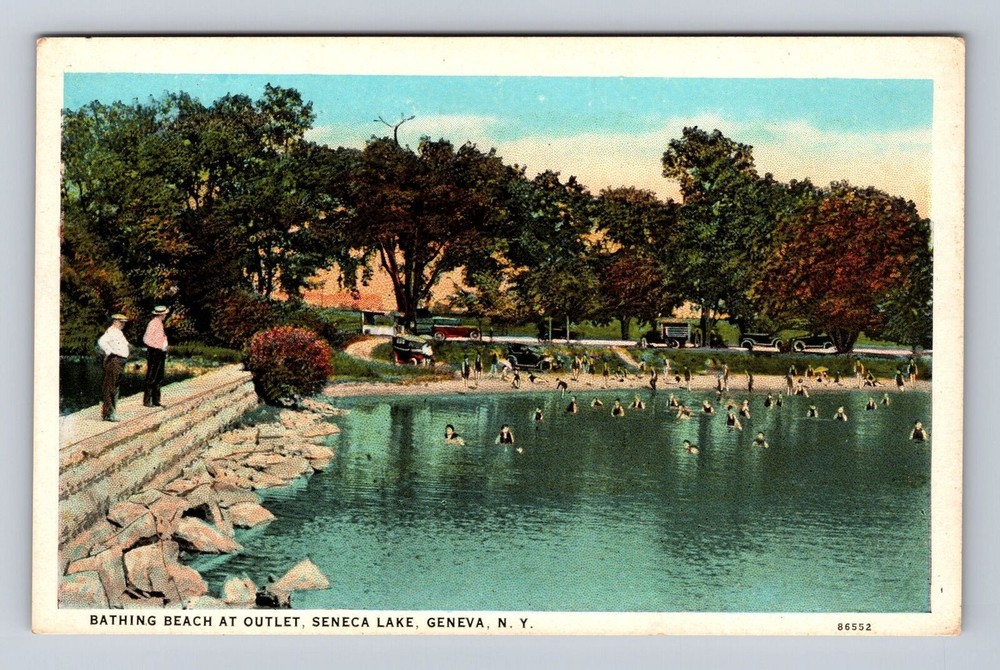 Geneva NY-New York, Seneca Lake, Bathing Beach at Outlet, Vintage Postcard
