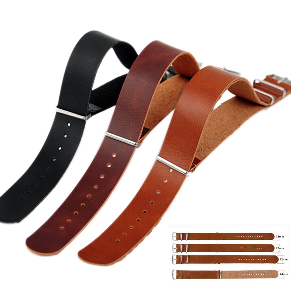 Mens Faux Leather Military Watch Strap Band 18/20/22/24mm Black Brown+h^a