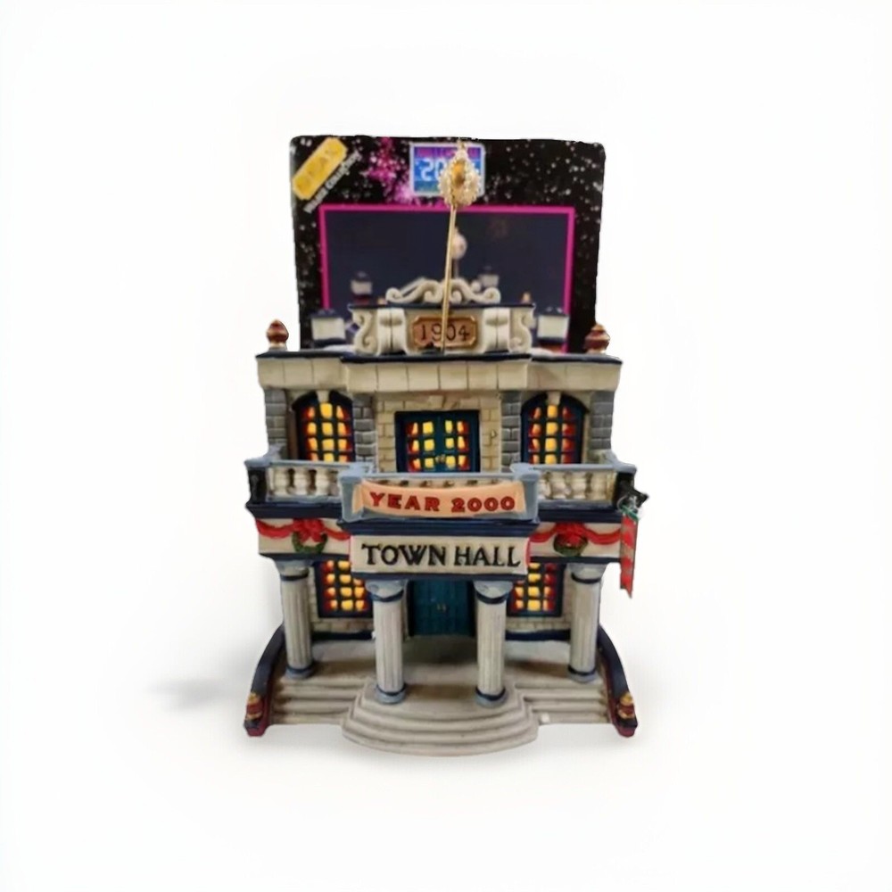 Lemax Year 2000 Town Hall Millennium Celebration Christmas Village Lighted Building